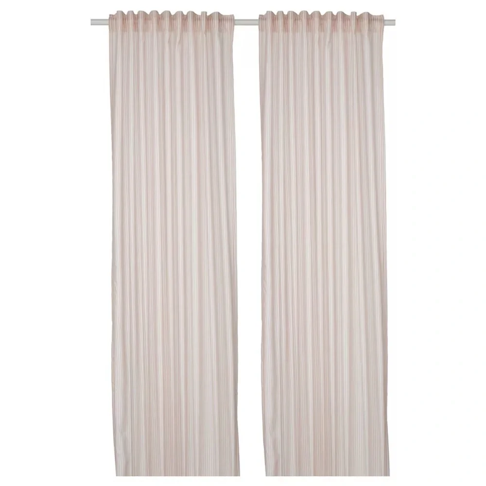 NWT pair of 2 panel curtains neutral color beige stripes LONG 47x98”